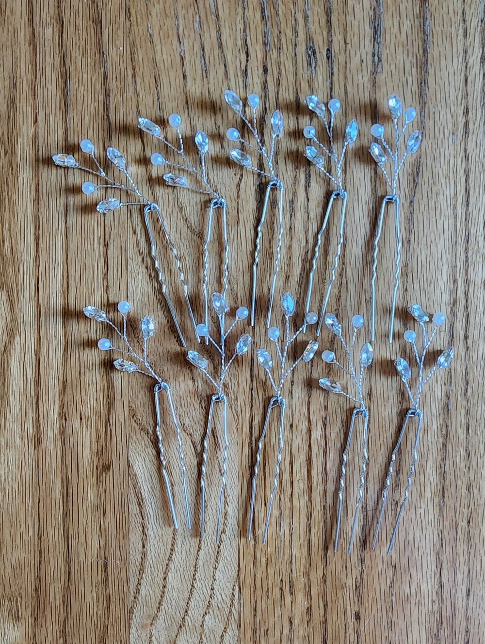 NWOT Silver Floral Faux Pearl & Rhinestone Embellished Hair Pins Wedding